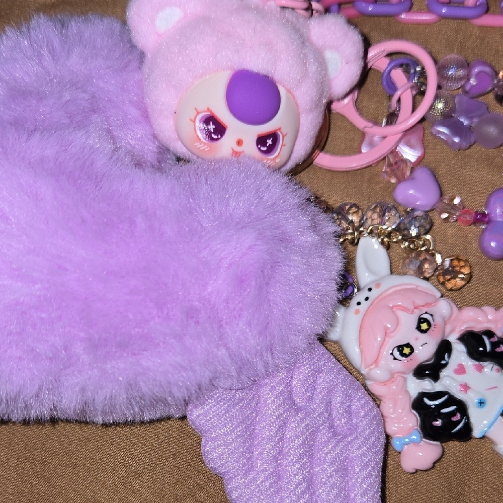 Hand Crafted Purple Kawaii Keychain/Dangler Set
